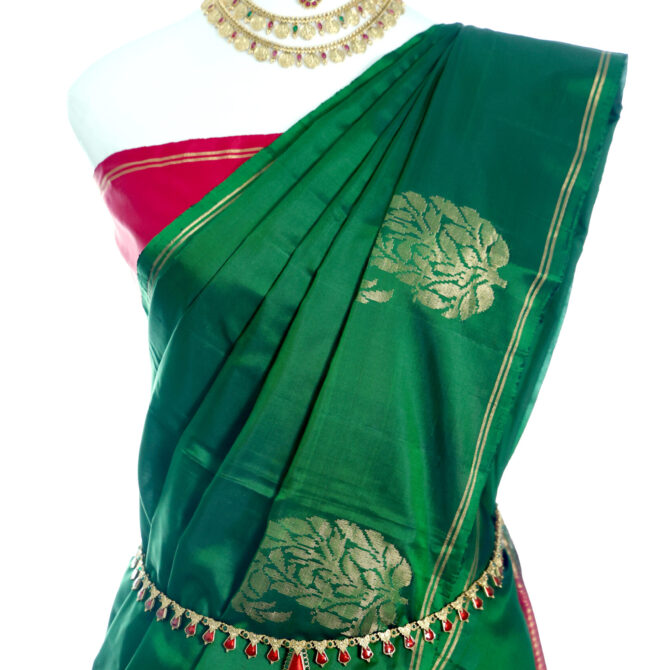 Pure silk saree in green & maroon combination