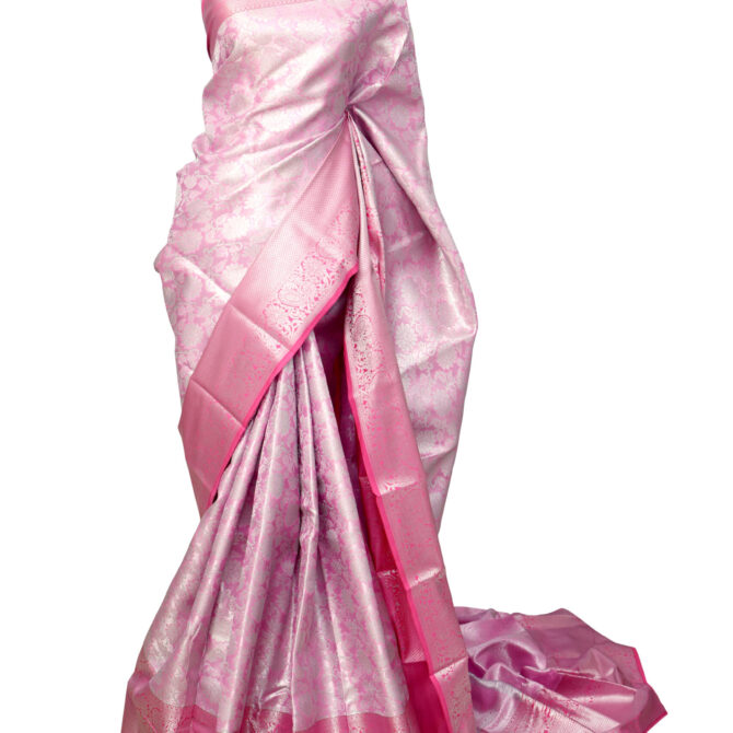 Nita Ambani inspired golden soft tissue silk saree in embossed weave floral design