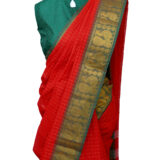 Sungudi Cotton Saree in red and green combination