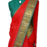 Sungudi Cotton Saree in red and green combination
