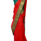Sungudi Cotton Saree in red and green combination