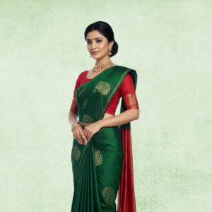 Pure silk saree in green & maroon combination