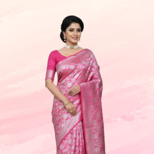 Nita Ambani inspired golden soft tissue silk saree in embossed weave floral design