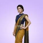 Kalyani cotton saree in a gorgeous mustard yellow and navy blue combination
